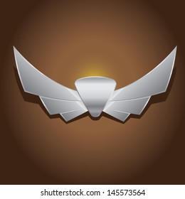 Vector metallic automotive, motorcycle badge with wings. Signs and labels.