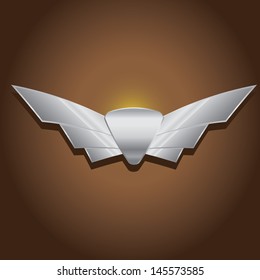Vector metallic automotive, motorcycle badge with wings. Signs and labels.