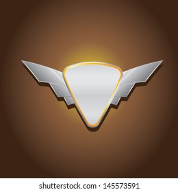 Vector metallic automotive, motorcycle badge with wings. Signs and labels.