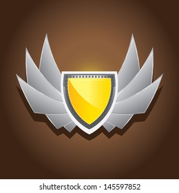 Vector metallic automotive, motorcycle badge with wings. Signs and labels.
