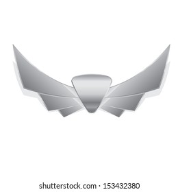 Vector metallic automotive, motorcycle badge with wings isolated on white. Signs and labels.