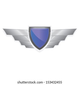 Vector metallic automotive, motorcycle badge with wings isolated on white. Signs and labels.