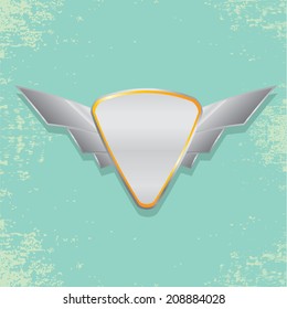 Vector metallic automotive, motorcycle badge with wings. Signs and labels.