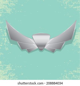 Vector metallic automotive, motorcycle badge with wings. Signs and labels.
