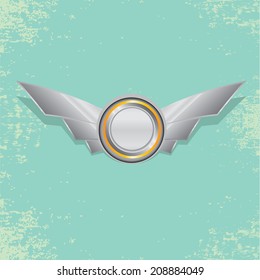 Vector metallic automotive, motorcycle badge with wings. Signs and labels.