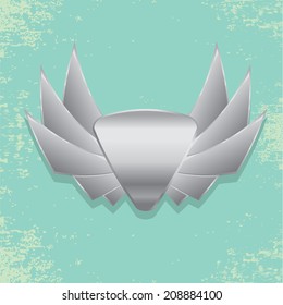 Vector metallic automotive, motorcycle badge with wings. Signs and labels.