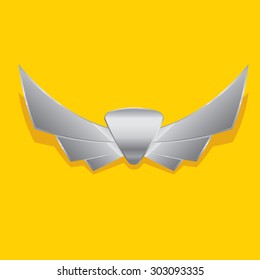 Vector metallic automotive, motorcycle badge with wings. Signs and labels.