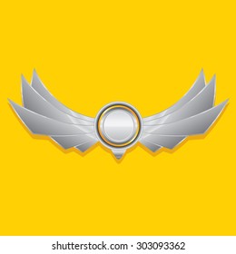 Vector metallic automotive, motorcycle badge with wings. Signs and labels.