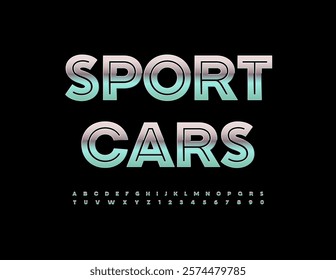 Vector Metallic Badge Sport Cars.  Fashion Silver Font. Digital Uppercase Alphabet Letters and Numbers set. 