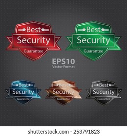 vector : metallic best security guarantee shield with ribbon sticker, banner, sign, icon, label