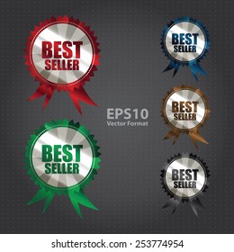vector : metallic best seller ribbon, icon, tag, label, badge, sign, sticker