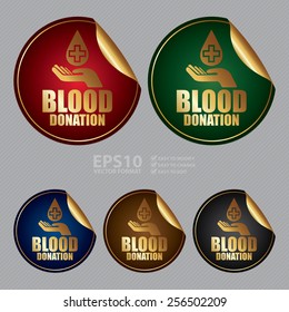 Vector : Metallic Blood Donation Sticker, Icon or Label