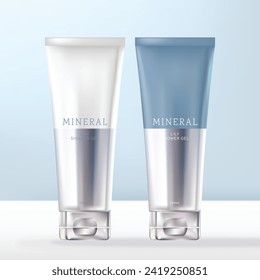 Vectormetallic Blau und Weiß Design Schönheit, medizinische Hautpflege oder Toilettenverpackungen Set Tube, Flip Cap Flasche.