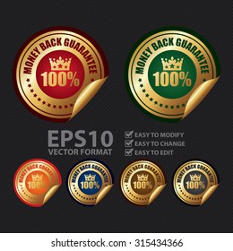 Vector : Metallic Circle 100% Money Back Guarantee Infographics Peeling Sticker, Label, Icon, Sign or Badge 
