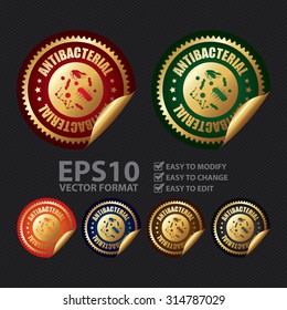 Vector : Metallic Circle Antibacterial Infographics Peeling Sticker, Label, Icon, Sign or Badge