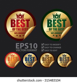 Vector : Metallic Circle, Best of The Best, 100% Guarantee, Peeling Sticker, Label, Icon, Sign or Badge