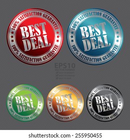 Vector : Metallic Circle Best Deal 100% Satisfaction Guarantee Icon, Label, Banner, Tag or Sticker