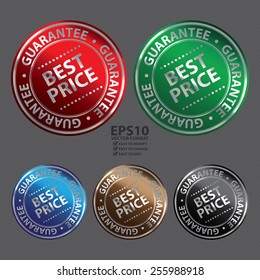 Vector : Metallic Circle Best Price Guarantee Icon, Label, Banner, Tag or Sticker
