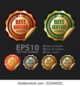 Vector : Metallic Circle Best Service Guarantee Infographics Peeling Sticker, Label, Icon, Sign or Badge