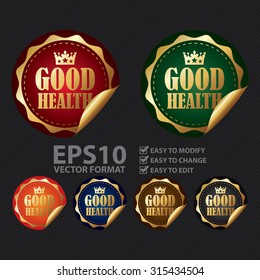 Vector : Metallic Circle Good Health Infographics Peeling Sticker, Label, Icon, Sign or Badge