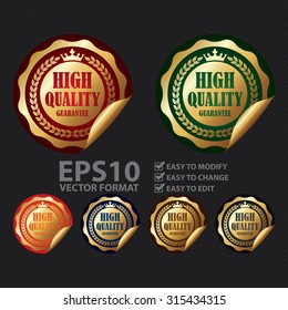 Vector : Metallic Circle High Quality Guarantee Infographics Peeling Sticker, Label, Icon, Sign or Badge