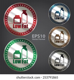 vector :  metallic circle low fat sticker, banner, sign, icon, label