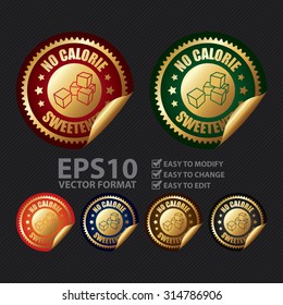 Vector : Metallic Circle No Calorie Sweetenter Infographics Peeling Sticker, Label, Icon, Sign or Badge