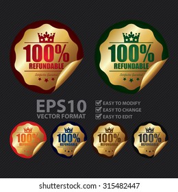 Vector : Metallic Circle,100% Refundable, Satisfaction Guaranteed, Peeling Sticker, Label, Icon, Sign or Badge
