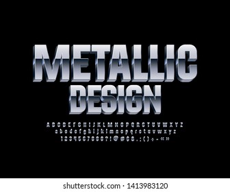 Vectormetallic Design Alphabet Set. 3D-reflektierende Schriftart. Silber-Buchstaben, Zahlen und Symbole