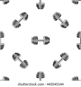 Vector Metallic Dumbbell Seamless Background. Sport Fitness Pattern