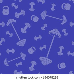 Vector Metallic Dumbbell Seamless Background. Sport Fitness Pattern