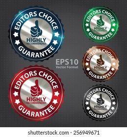 vector : metallic editors choice guarantee highly recommended sticker, sign, badge, icon, label