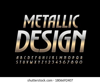Vector Metallic Elegant design Font. Silver and Gold chic style Alphabet Letters and Numbers set