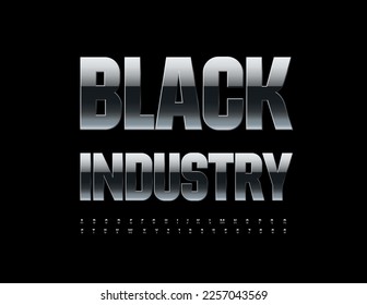 Vectormetal Emblem Black Industrie. Moderne Chromschriftart. Alphabet-Stahlbuchstaben und -ziffern