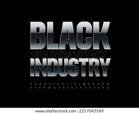 Vector metallic Emblem Black Industry. Modern Chrome Font. Steel Alphabet Letters and Numbers