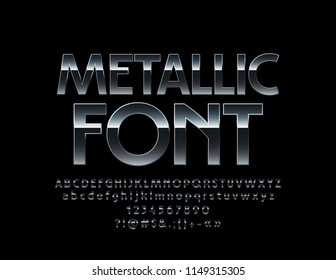 Vector Metallic Font. Elegant Silver Alphabet Letters, Numbers and Symbols