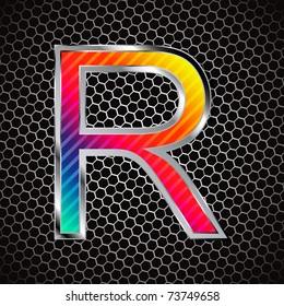 vector metallic font on a metal grid. Letter