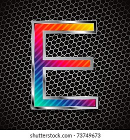vector metallic font on a metal grid. Letter