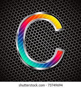 vector metallic font on a metal grid. Letter