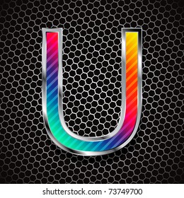 vector metallic font on a metal grid. Letter