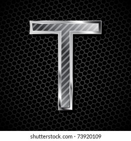 vector metallic font on a metal grid. Letter T