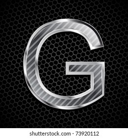 vector metallic font on a metal grid. Letter G