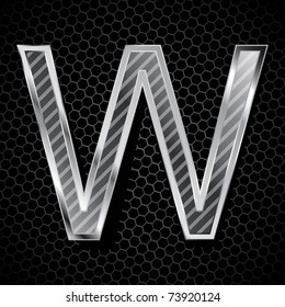 vector metallic font on a metal grid. Letter W