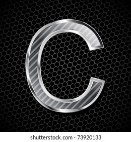 vector metallic font on a metal grid. Letter C
