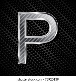 vector metallic font on a metal grid. Letter P
