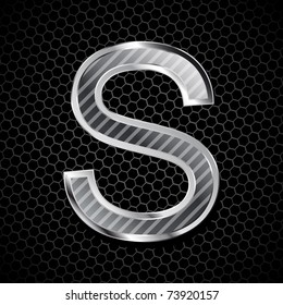 vector metallic font on a metal grid. Letter S