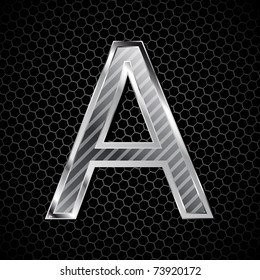 vector metallic font on a metal grid. Letter A