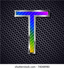 vector metallic font on a metal grid. Letter T
