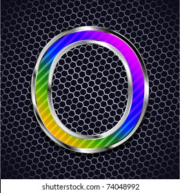 vector metallic font on a metal grid. Letter O