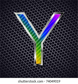 vector metallic font on a metal grid. Letter Y